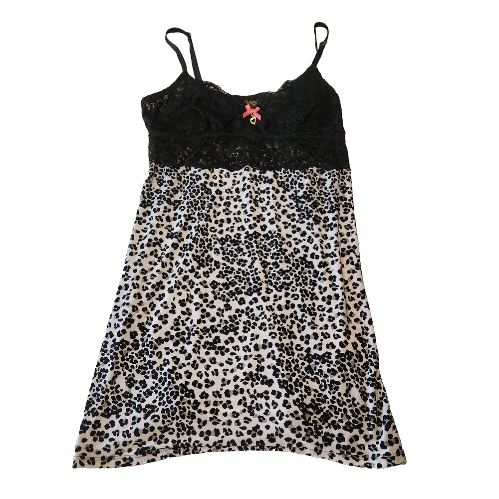 Thalia Sodi Intimates Leopard Print Black Lace Lingerie Petticoat Slip Medium